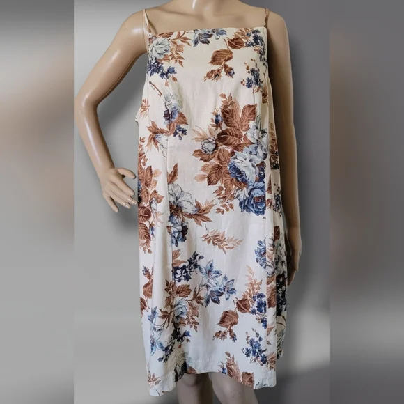 Abercombie & Fitch Linen Floral Slip Dress Square Neck Floral XL - Picture 2 of 8